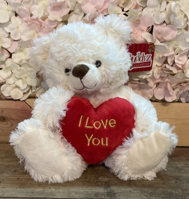 White Fluffy Bear with I Love You Heart